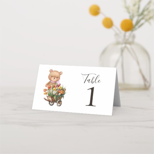 Teddy Bear Pink Floral Rustic Party Place Card Plaatskaartje (Achterkant)