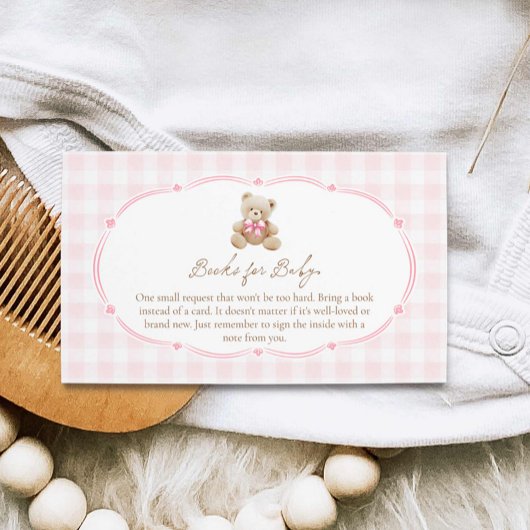 Teddy Bear Pink Gingham boeken voor Baby Informatiekaartje