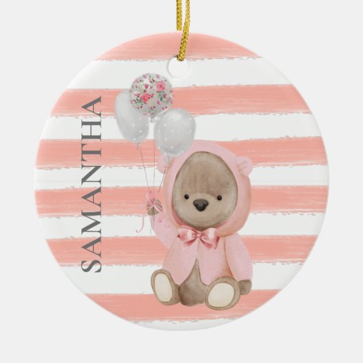 Teddy Bear Pink Girl's persoonlijke Baby Gift Keramisch Ornament (Voorkant)