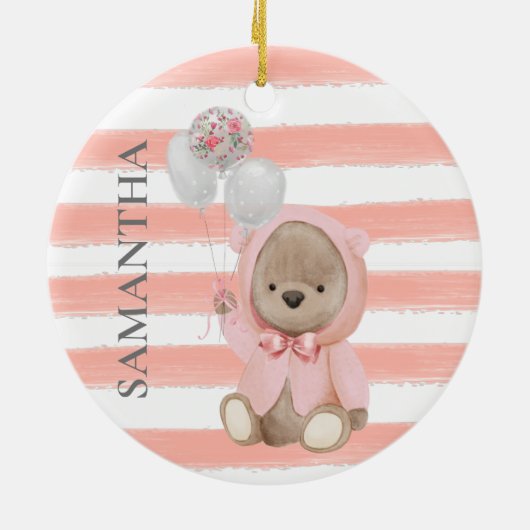 Teddy Bear Pink Girl's persoonlijke Baby Gift Keramisch Ornament (Achterkant)