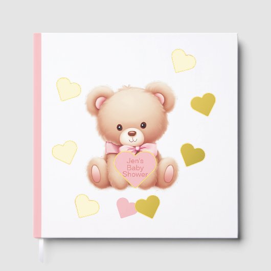 Teddy Bear Pink Hearts Folie gastenboek (Voorkant)