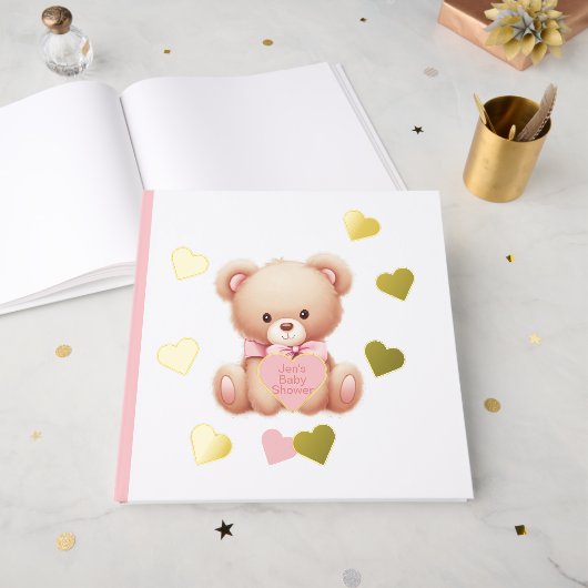 Teddy Bear Pink Hearts Folie gastenboek (Voorkant open)