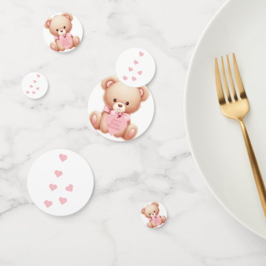 Teddy Bear Pink Hearts Tafel Confetti (Groep)