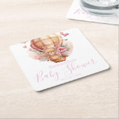 Teddy Bear Pink Hot Air Ballon Baby shower Kartonnen Onderzetters (Schuin)