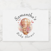 Teddy Bear Pink Hot Air Ballon Baby shower Sparkling Wijnetiket (Enkel label)