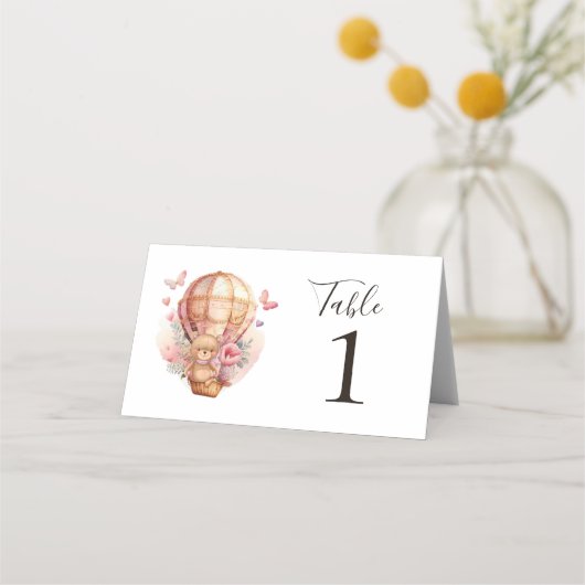 Teddy Bear Pink Hot Air Ballon Place Card Plaatskaartje (Achterkant)