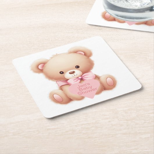 Teddy Bear Pink Kartonnen Onderzetters (Schuin)