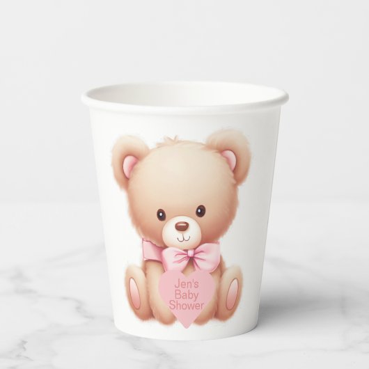 Teddy Bear Pink Papieren Bekers (Achterkant)