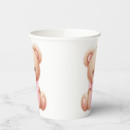 Teddy Bear Pink Papieren Bekers (Links)
