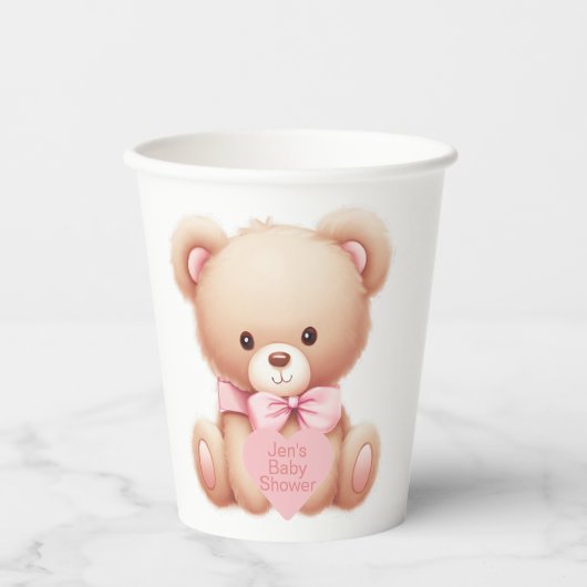 Teddy Bear Pink Papieren Bekers (Voorkant)