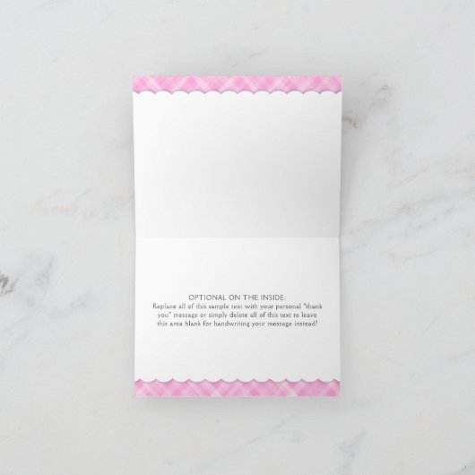 Teddy Bear Pink Plaid Baby shower Dank u Bedankkaart (Binnen)