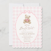 Teddy Bear Pink Plaid Girl Baby shower Uitnodiging (Voorkant)