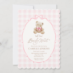 Teddy Bear Pink Plaid Girl Baby shower Uitnodiging