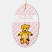 Teddy Bear Pink Polka Dot Baby Girl Geboortedatum Keramisch Ornament (Links)