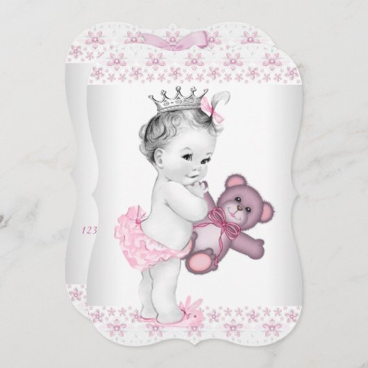 Teddy Bear Pink Princess Baby shower Kaart (Voorkant / Achterkant)
