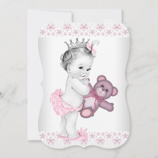 Teddy Bear Pink Princess Baby shower Kaart (Voorkant)