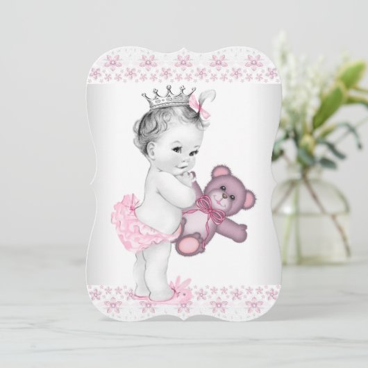 Teddy Bear Pink Princess Baby shower Kaart (Staand voorkant)
