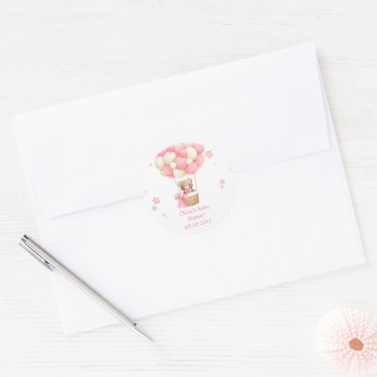 TEDDY BEAR PINK  RONDE STICKER (Envelop)