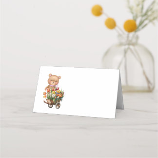 Teddy Bear Pink Rustic Floral Party Table Kaart Plaatskaartje