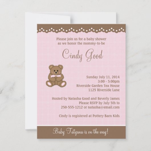 Teddy Bear Pink Small Invitation Kaart (Voorkant)
