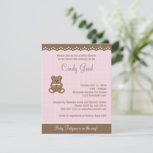 Teddy Bear Pink Small Invitation Kaart (Staand voorkant)