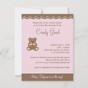 Teddy Bear Pink Small Invitation Kaart