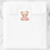 Teddy Bear Pink Vierkante Sticker (Tas)