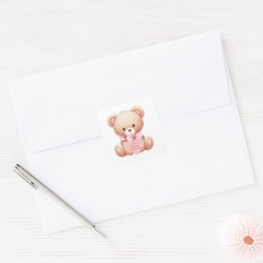 Teddy Bear Pink Vierkante Sticker (Envelop)