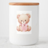 Teddy Bear Pink Voedselcontainer Etiket (Voorkant)