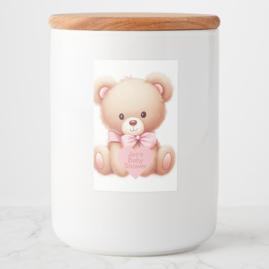 Teddy Bear Pink Voedselcontainer Etiket (Voorkant)