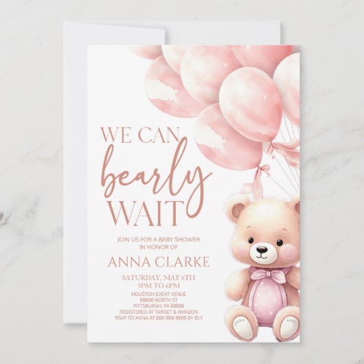 Teddy Bear Pink We kunnen bijna wachten op Baby sh Kaart (Voorkant)