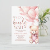 Teddy Bear Pink We kunnen bijna wachten op Baby sh Kaart (Staand voorkant)