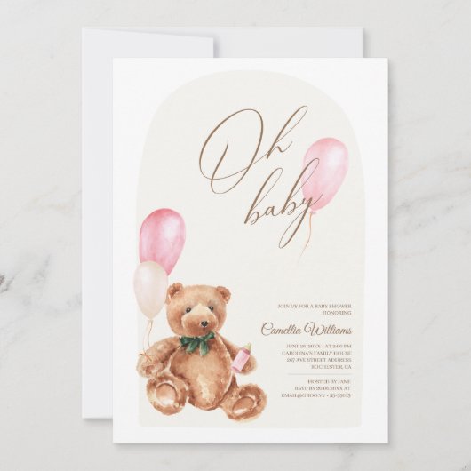 Teddy Bear Pink We kunnen bijna wachten op Baby sh Kaart (Voorkant)