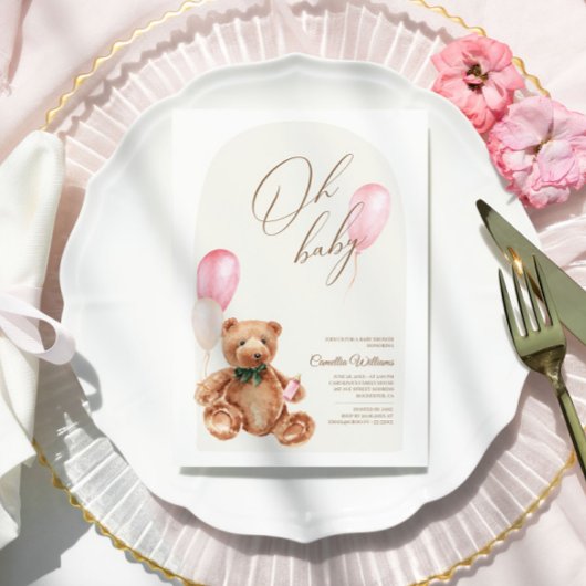 Teddy Bear Pink We kunnen bijna wachten op Baby sh Kaart