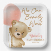Teddy Bear Pink We kunnen bijna wachten op Baby sh Papieren Bordje (Voorkant)