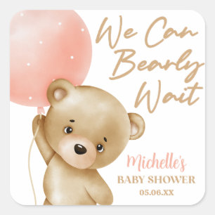 Teddy Bear Pink We kunnen bijna wachten op Baby sh Vierkante Sticker