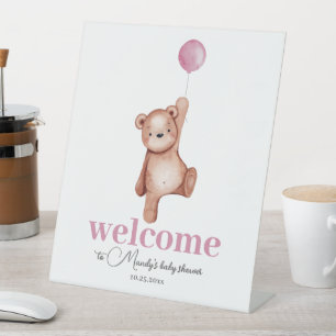 Teddy Bear Pink Welkom Reclamebord Met Voetstuk