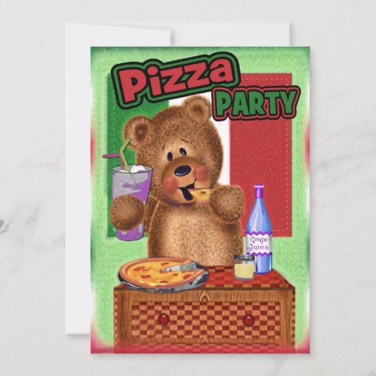 Teddy Bear Pizza Birthday Party Kaart (Voorkant)
