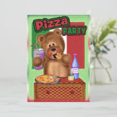 Teddy Bear Pizza Birthday Party Kaart (Staand voorkant)