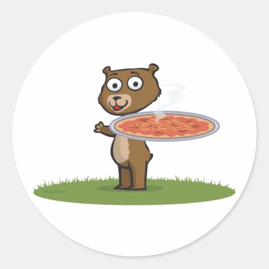 Teddy Bear Pizza Ronde Sticker (Voorkant)