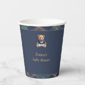 Teddy Bear Plaid Boy Baby Shower Paper Cup Papieren Bekers (Voorkant)