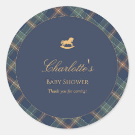 Teddy Bear Plaid Boy Baby Shower Ronde Sticker