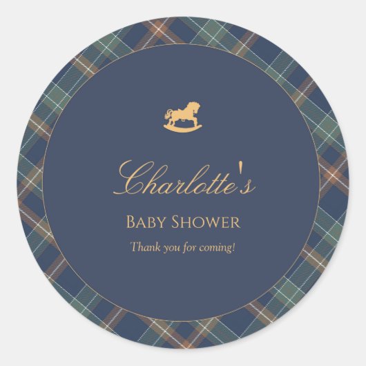 Teddy Bear Plaid Boy Baby Shower  Ronde Sticker (Voorkant)
