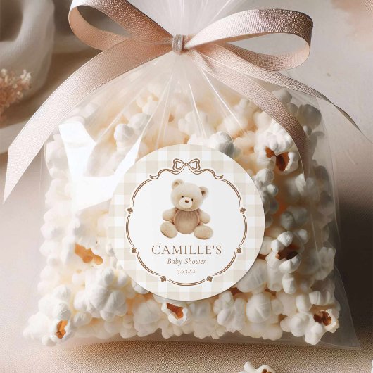 Teddy Bear Plaid Boy Baby shower Ronde Sticker