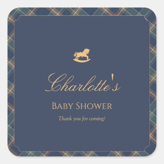 Teddy Bear Plaid Boy Baby Shower  Vierkante Sticker (Voorkant)