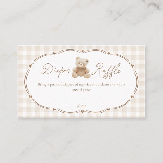 Teddy Bear Plaid Luier Raffle Kaart (Voorkant)