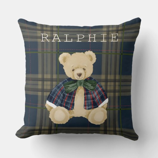 Teddy Bear Plaid Nursery Decor Throw Pillow Kussen (Voorkant)