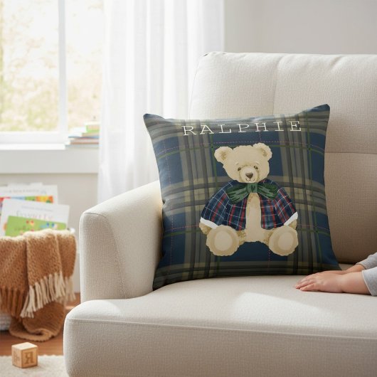 Teddy Bear Plaid Nursery Decor Throw Pillow Kussen