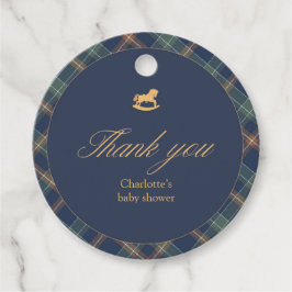 Teddy Bear Plaid Round Baby Shower Favor Tag Bedankjes Labels