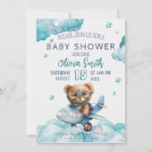 Teddy Bear Plane Barly Wait Baby shower Kaart (Voorkant)